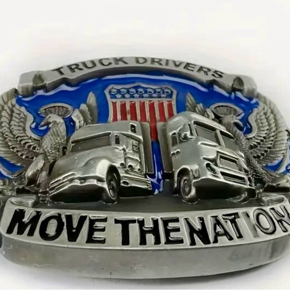 Truck Drivers Belt Buckle - Silver and Blue - Picture 3 of 7